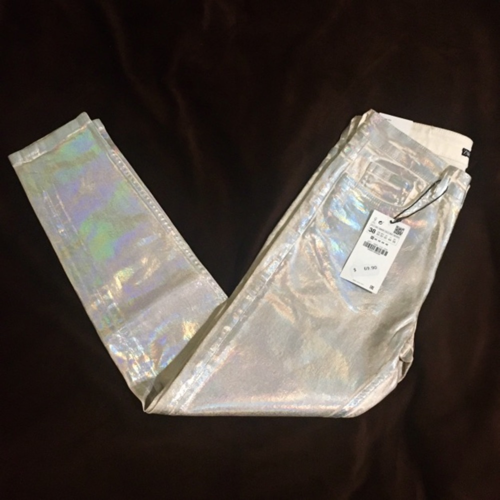 Skinny Metallic Effect Jeans From Zara